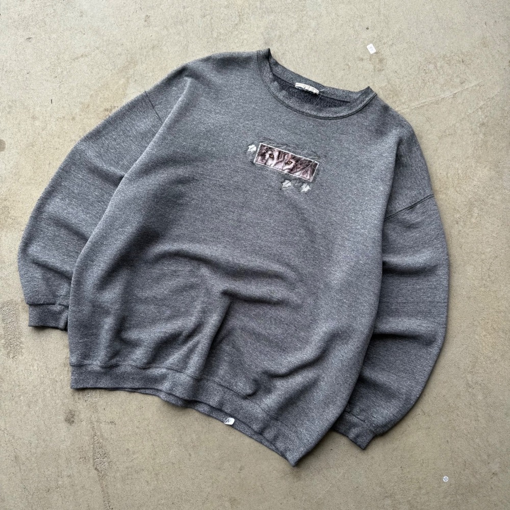 90s Mens Unbranded Wolf Embroidered Crewneck Sweatshirt‎ Gorpcore XL